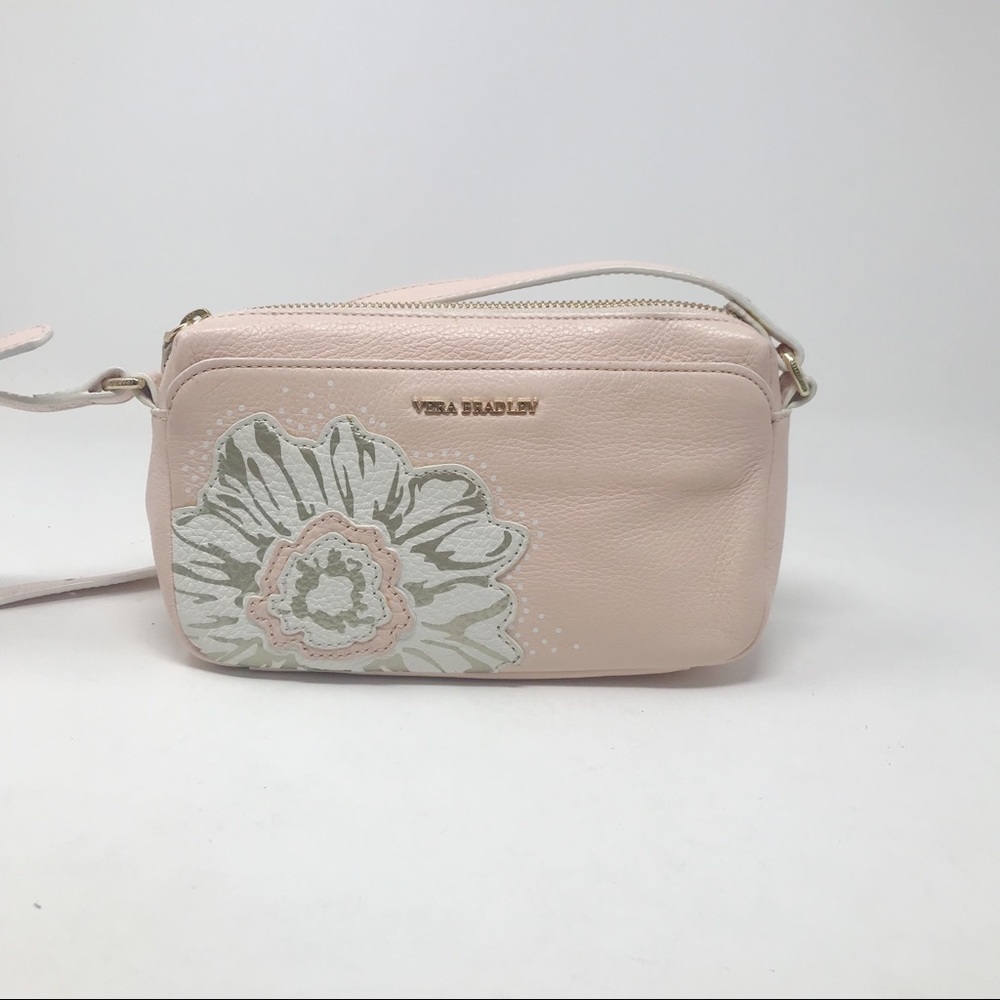 Vera Bradley Le Fleur Sydney Leather pink floral shoulder crossbody bag purse